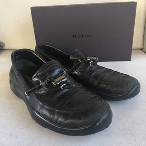 PRADA Black leather toggle loafers .  Size 41.